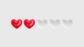 Five heart rating. Two of five red hearts. Rating consisting of red hearts on a white background.