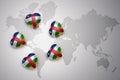 Five hearts with national flag of central african republic on a world map background