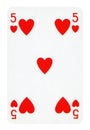 Five of Hearts playing card - isolated on white