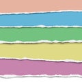 Five horizontal torn layers of paper of different colors placed one under other with soft shadow. Template paper design. Vector