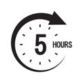Five hours clock. Bold number five. Countdown timer vector. Circular graphic symbol.