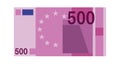 Five hundred euro banknote. Purple paper 500 euro money, europe cash simple design, world global currency, bank