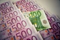 Five hundred euros banknotes in row in row Royalty Free Stock Photo