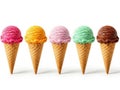 Five ice cream cones isolated on white background Royalty Free Stock Photo