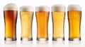 Five icy mugs of assorted brews, set against a white backdrop