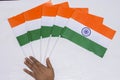 Five Indian tricolor national flags on white background. Indian independence day concept