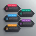 Five infographics steps banners in dark theme