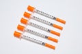 Five insulin syringe isolated on white Royalty Free Stock Photo