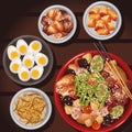 five japanese food plates
