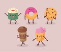 five kawaii food characters