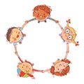 Five kids joining hands to form a circle