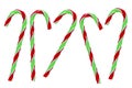 Five large red green candy canes