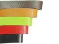Five leather belts on white Royalty Free Stock Photo