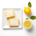 Top View Of Five Lemon Bars With Coffee On White Background