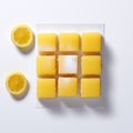 Top View Of Five Lemon Bars With Coffee On White Background