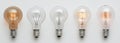 Five Light Bulbs with Different Filaments Royalty Free Stock Photo