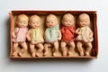 Five little dolls in a box, retro toys Royalty Free Stock Photo