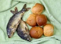 Five loaves, and the two fishes.