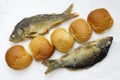 Five loaves, and the two fishes Royalty Free Stock Photo