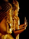 Five magnificent golden Buddhas in a row