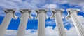 Five marble pillars of islam or justice and steps on blue sky background. 3d illustration Royalty Free Stock Photo