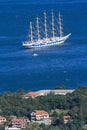 Five-masted ship in the Bay near the town of Kotor, Montenegro Royalty Free Stock Photo