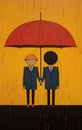 Whimsical Umbrella: A Satirical Expressionist Oil Painting With A Kawaii Pop Art Twist