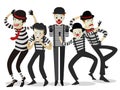 Five mime clowns cute happy