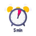Five minutes on analog clock face flat style design vector illustration icon sign Royalty Free Stock Photo