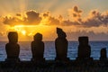 Five Moai at Sunset