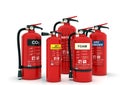 Fire extinguishers group, various types Royalty Free Stock Photo