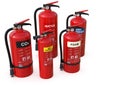 Fire extinguishers group, various types Royalty Free Stock Photo