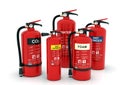 Fire extinguishers group, various types Royalty Free Stock Photo