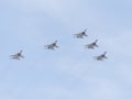 Five modern MiG-29 aircraft in the sky
