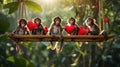 Adorable Monkeys on a Swing with Red Hearts for Valentine\'s Day Royalty Free Stock Photo