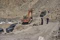 People are working to make room for the water of Attabad Lake to recede. Passu Valley. Pakistan Royalty Free Stock Photo