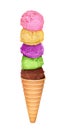 Five multi-colored ice cream in waffle