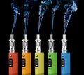 Five multicolored electronic cigarettes