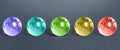 Five multicolored glass globes of planet earth. Globalization and markets. Future forecasts world development. Preservation