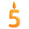 Five number candle icon, cartoon style