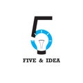 Five number icon and light bulb abstract logo design vector temp Royalty Free Stock Photo