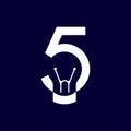 Five Number with smart bulb Logo vector element. number with negative space bulb Logo Template