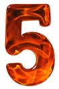 5, five, numeral from glass with an abstract pattern of a flaming fire, isolated on white background Royalty Free Stock Photo