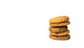 Five oatmeal cookies with chocolate chips isolated on a white background Royalty Free Stock Photo