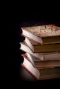 Five old books with glasses Royalty Free Stock Photo