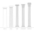 Five orders of Architecture, columns vector set Royalty Free Stock Photo
