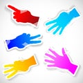 Five Paper stickers of raised hands.