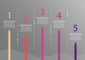 Five pencils pointing vector progress steps illustration