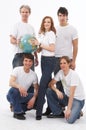 Five people with a globe