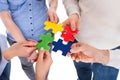 Five people hand with puzzle Royalty Free Stock Photo